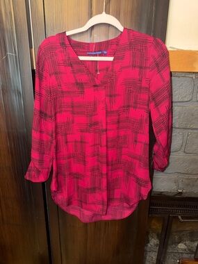 Apt. 9 Red V-Neck Printed Three-Quarter Sleeve Blouse
